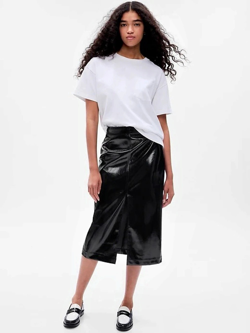 Gap Women's Black Faux Leather Midi Skirt